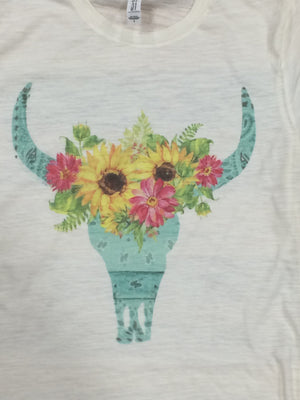 Skull with sunflowers print