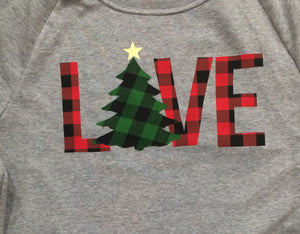 Love cute tree fabric Appliqué Bella canvas Christmas