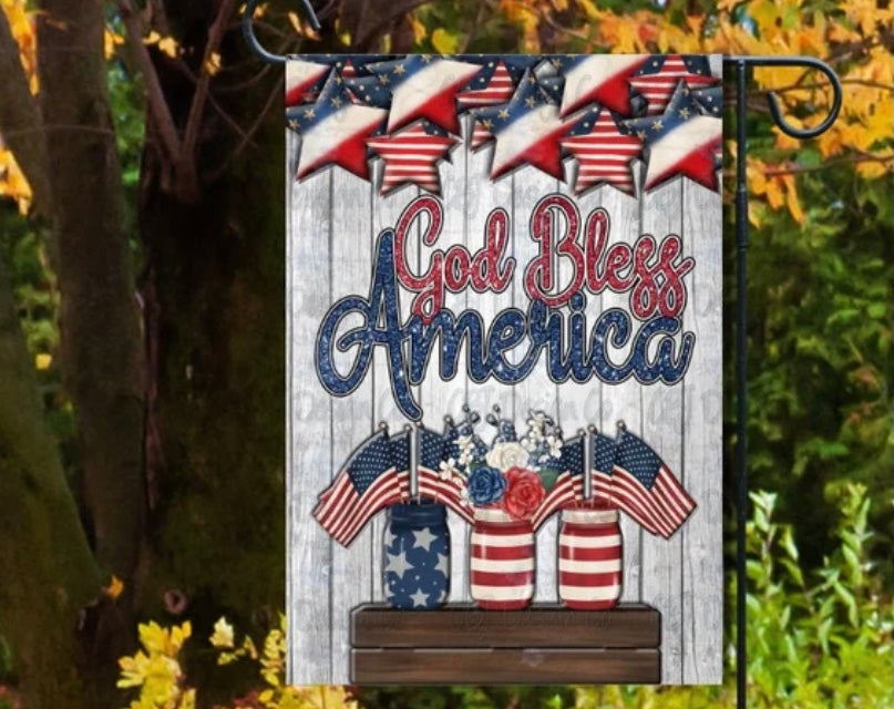 A God bless America garden flag double sided